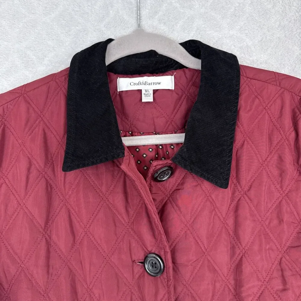 Croft & Barrow Barn Jacket Womens XL Burgundy Quilted Corduroy Collar Chore Coat - Picture 2 of 14